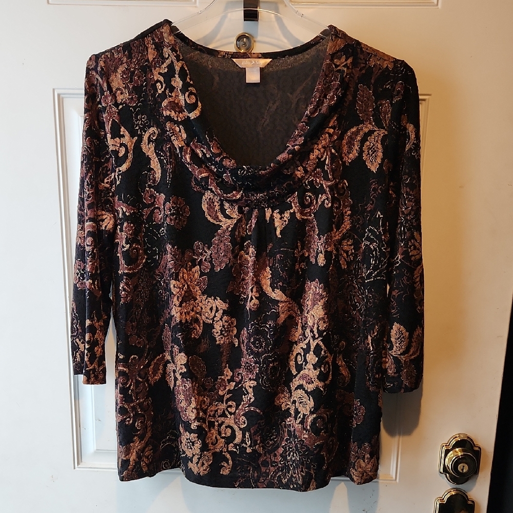 White Stag Black and Brown Cowl Neck Gold Shimmer Top Size XL